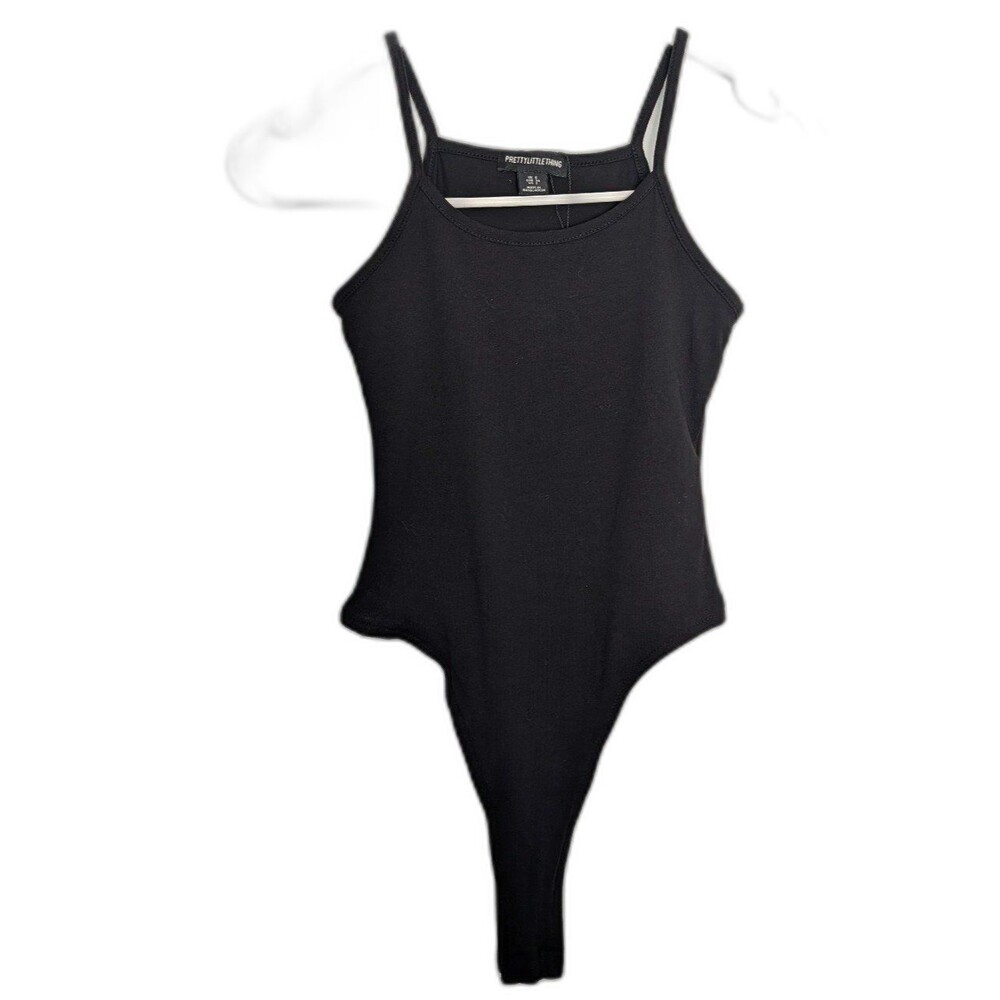 PrettyLittleThing Black Cotton Cami Strap Thong Bodysuit Size XS 2